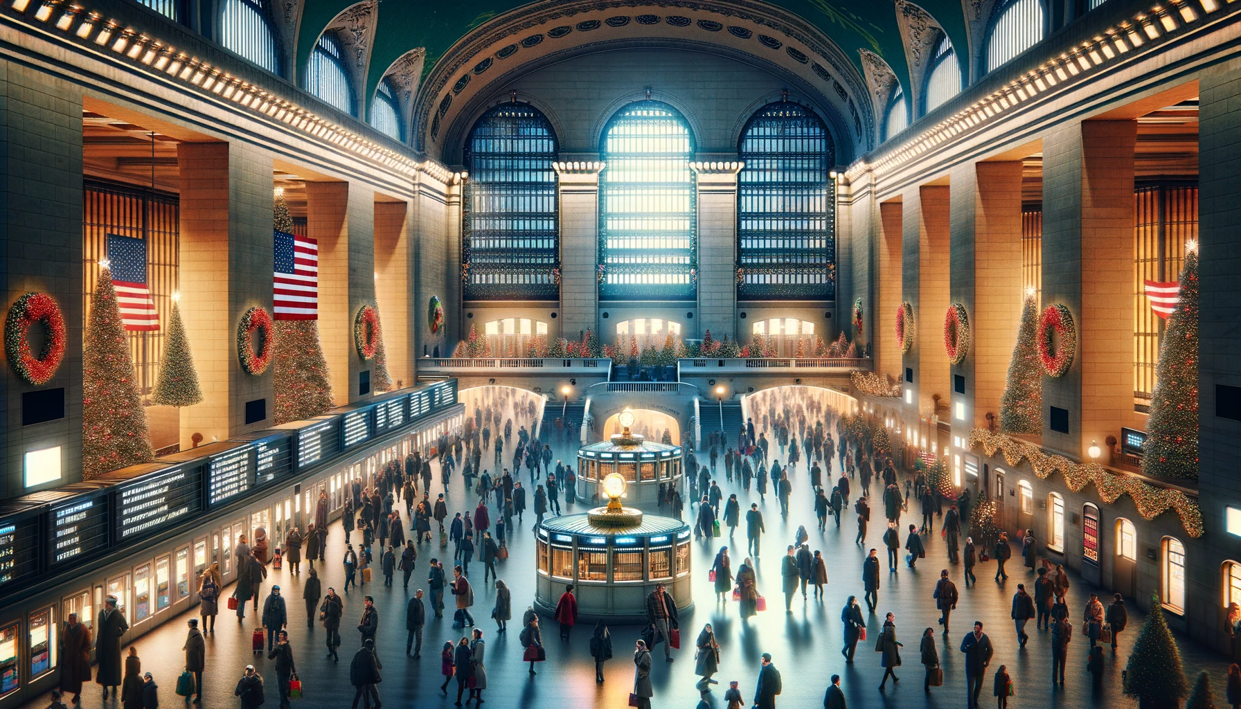 DALL·E 2023-12-21 19.37.45 - A photo-realistic image of the Metro North Railroad at Grand Central Station in New York City during Christmas. The scene should capture the bustling